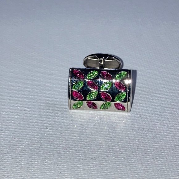 New Peridot and Fuchsia Crystal and Silver Tone Cufflinks with Cufflink Case - Picture 8 of 9